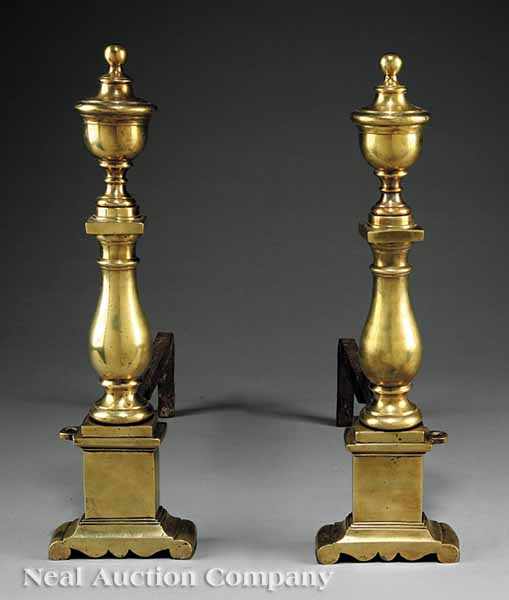 Appraisal: A Pair of American Brass Andirons early th c Charleston