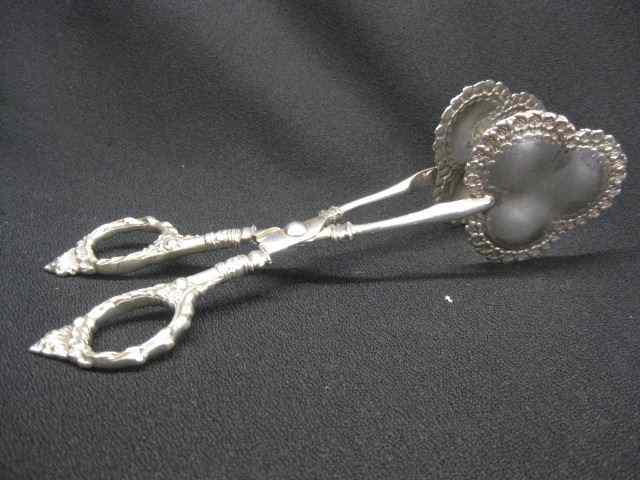 Appraisal: Sterling Silver Salad or Pastry Tongs fancy trifoil end scissor