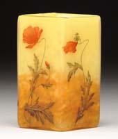 Appraisal: DAUM NANCY CAMEO ENAMELED VASE Beautiful orange-red poppy decoration on