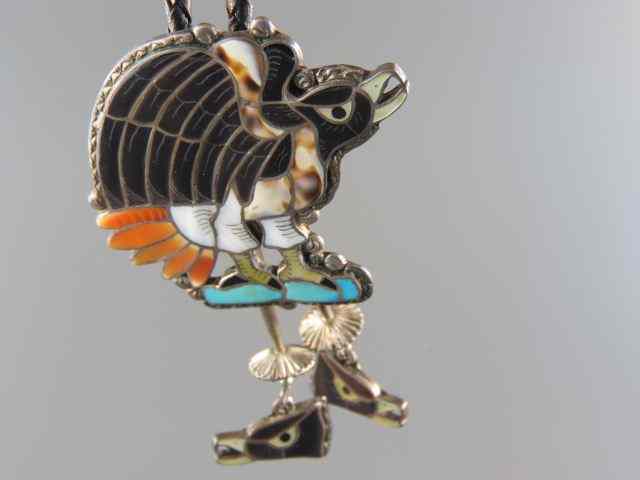 Appraisal: Indian Figural Bolo eagle with inlaid shell turquoise abalone more