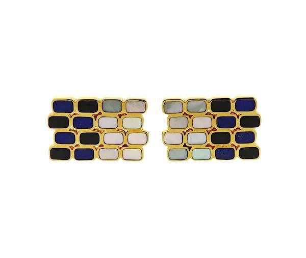 Appraisal: K Gold Lapis Onyx Mother of Pearl Inlay Cufflinks METAL