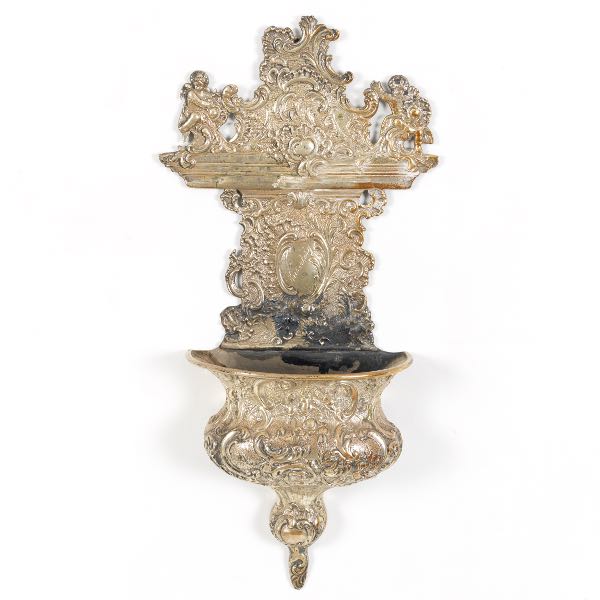 Appraisal: German Sterling Silver Rococo Ecclesiastical Blessed Water Wall Fountain Basin