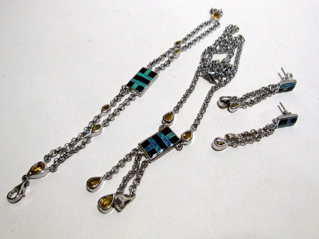 Appraisal: Silver and gem set necklace with matching earrings and bracelet