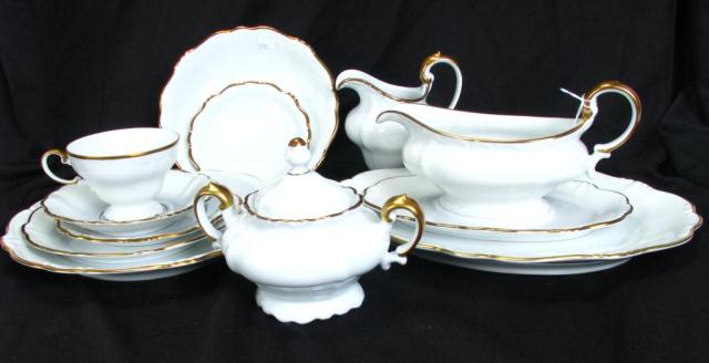 Appraisal: Johann Haviland Bavaria gold rim white china service including twelve