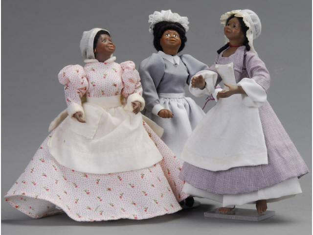 Appraisal: Three Contemporary Black Dollhouse Servants MN Three artisan dollhouse dolls