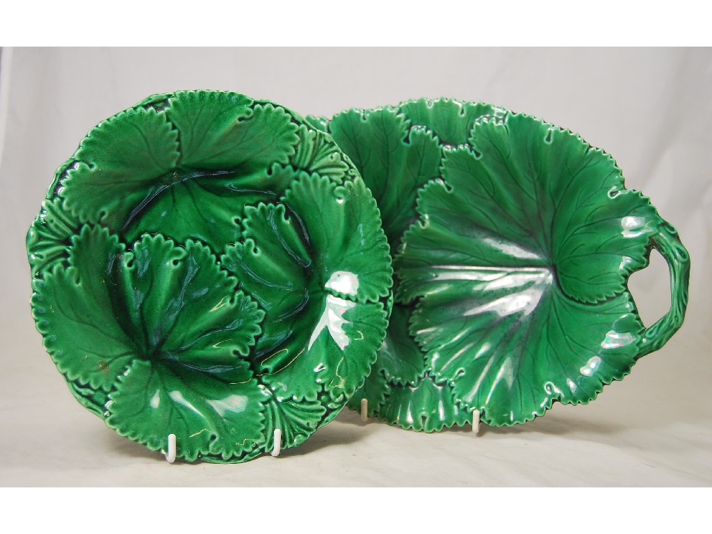 Appraisal: Six Victorian Copeland green majolica leaf plates to w two