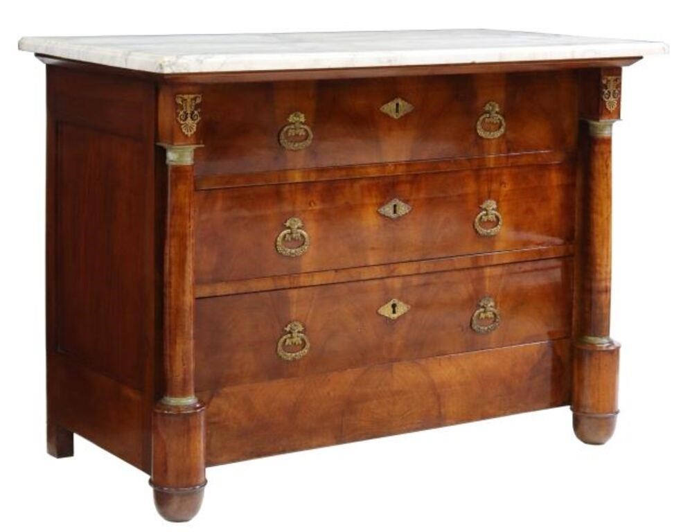 Appraisal: French Empire style marble-top mahogany commode th c having brass