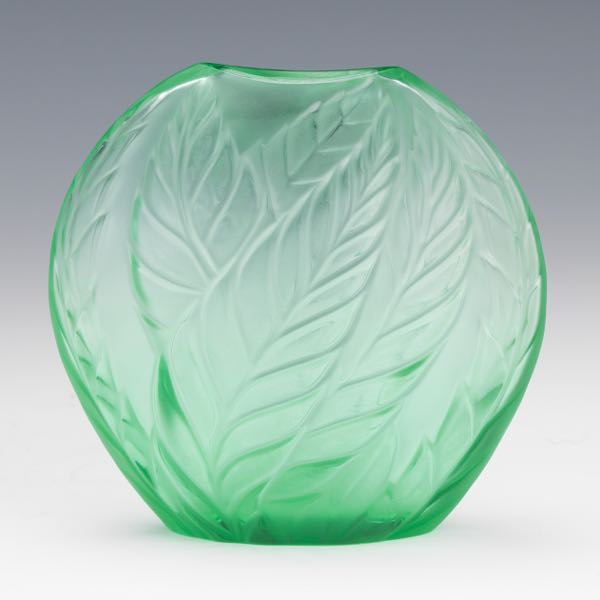 Appraisal: LALIQUE FRANCE EMERALD GREEN GLASS FILICARIA VASE x x Ovoid