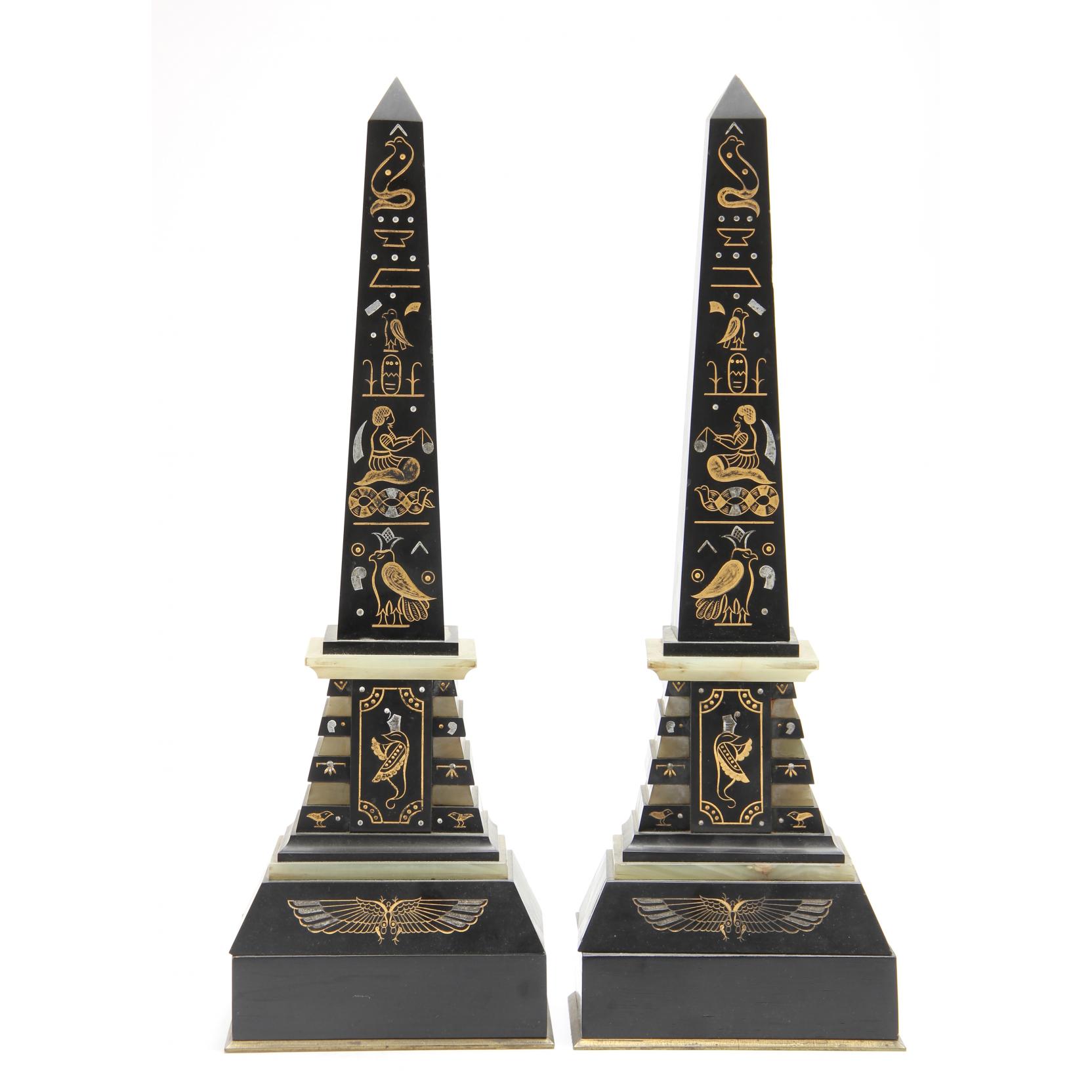 Appraisal: A Pair of Egyptian Revival Obelisks slate and onyx the