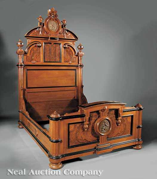 Appraisal: An American Renaissance Carved Walnut Burled and Ebonized Bedroom Suite