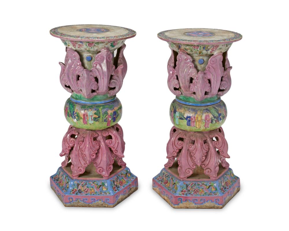 Appraisal: A pair of Chinese ceramic plant stands th Century Each