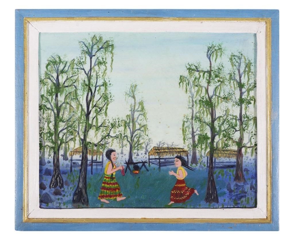 Appraisal: Early th century folk art painting of two women in