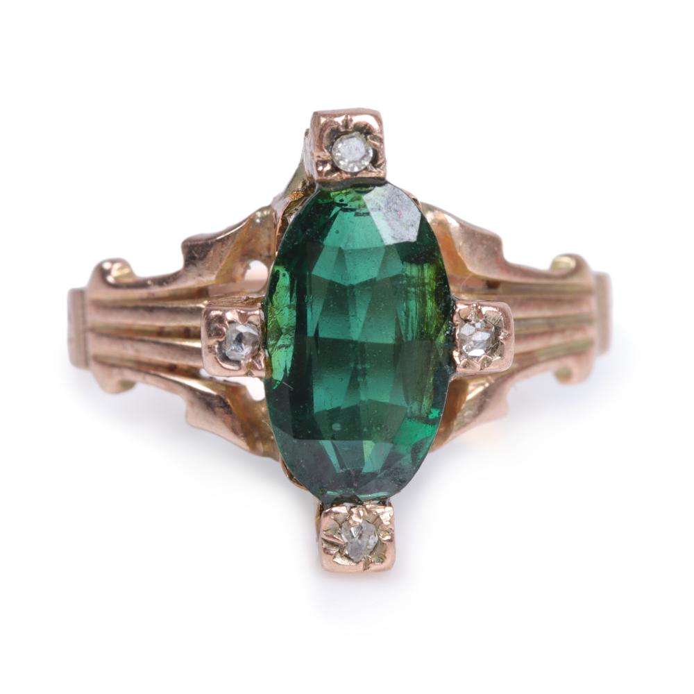 Appraisal: Antique Victorian K rose gold green tourmaline ring with diamond