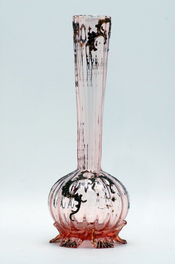 Appraisal: Amberina rose footed vase fluted neck bulbous base with rose