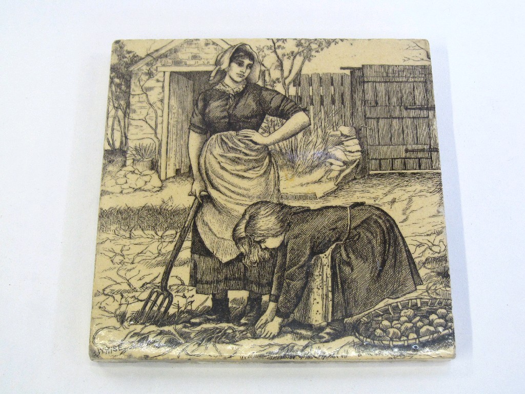 Appraisal: Mintons tile printed in brown with a scene from the