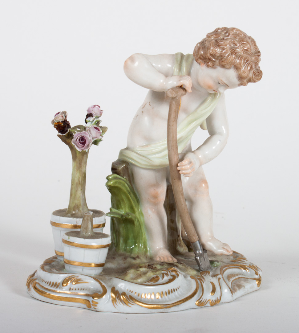 Appraisal: Meissen porcelain figure th century modeled as putti gardener in