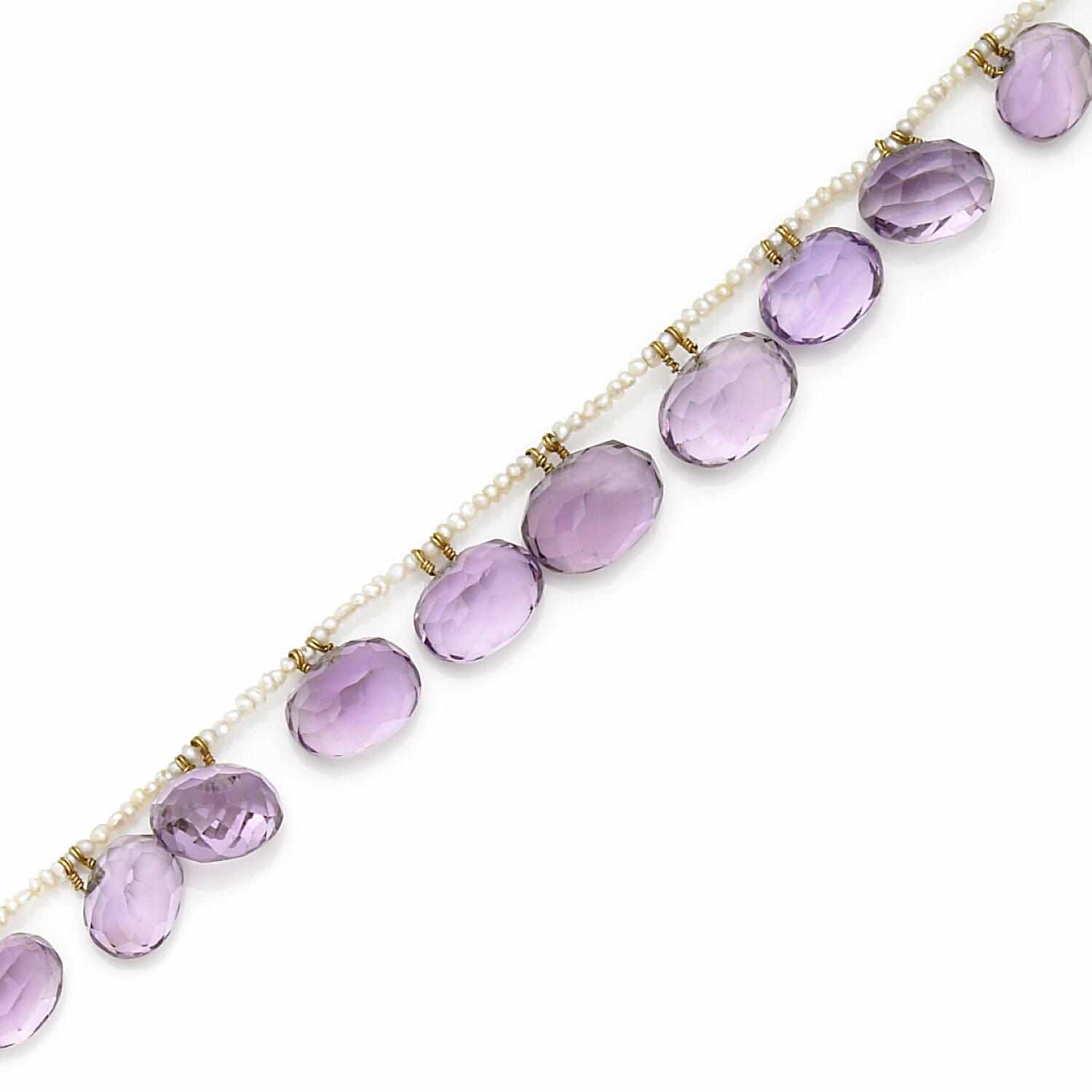 Appraisal: An amethyst seed pearl and gold wire necklace adjustable length