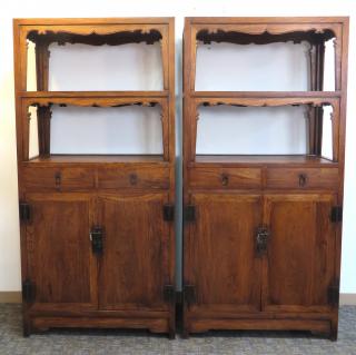 Appraisal: Pair Huanghuali Cabinets Pair Huanghuali Cabinets Pair cabinets with open