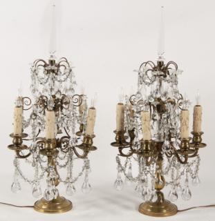 Appraisal: PAIR OF CRYSTAL AND GILT METAL LIGHT GIRANDOLES PAIR OF