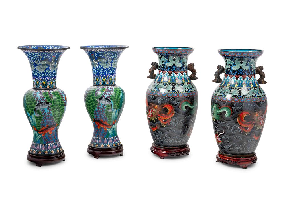 Appraisal: Two Pairs of Chinese Cloisonne Enameled Vases Two Pairs of