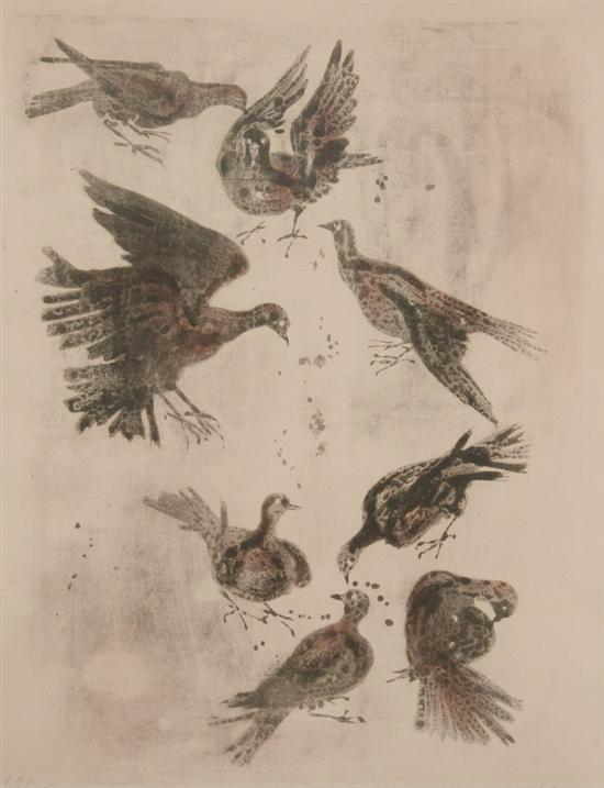 Appraisal: AMERICAN SCHOOL th century EIGHT MOURNING DOVES signed in pencil