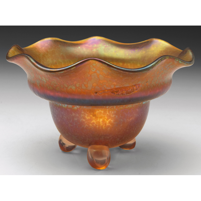 Appraisal: Loetz vase footed form with scalloped rimin a amber glass