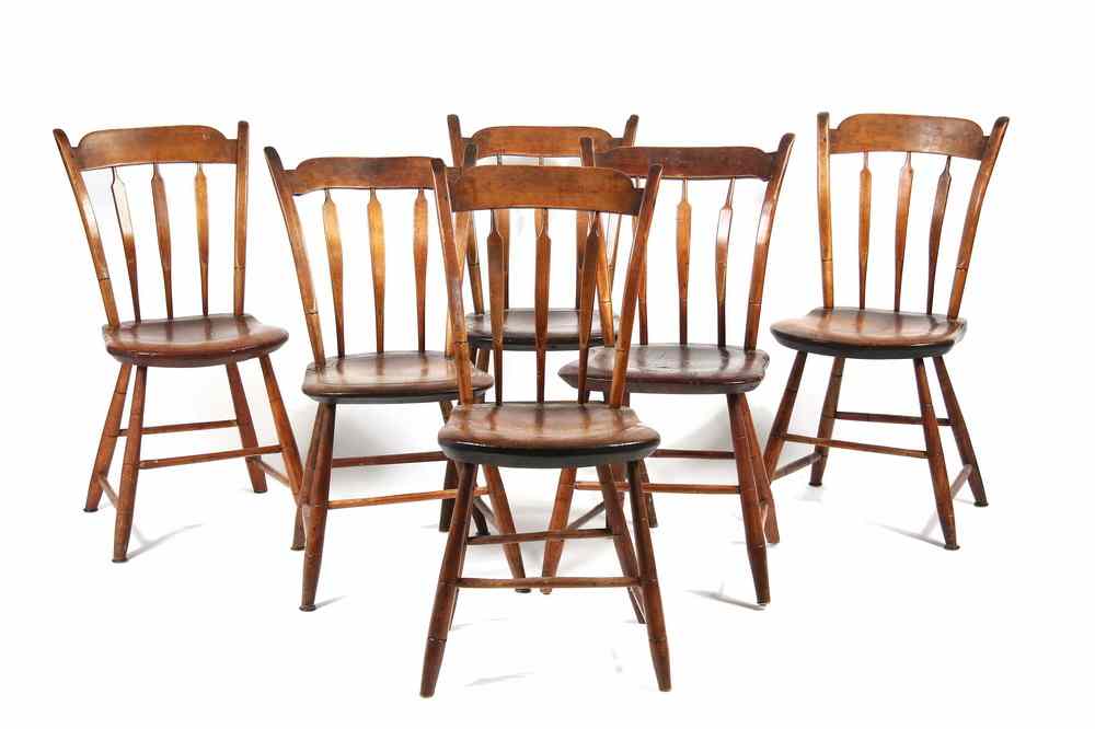 Appraisal: Set CHAIRS - Pine and Maple Thumb Back Arrow Splat