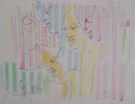 Appraisal: JEAN COCTEAU FRENCH - FACES Colour screenprint signed and numbered