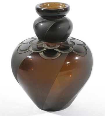 Appraisal: An Art Deco Verart smoked glass vase deep cut and