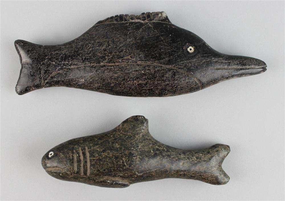 Appraisal: TWO COASTAL CALIFORNIA STONE EFFIGIES Chumash shark and Gabrielino fish