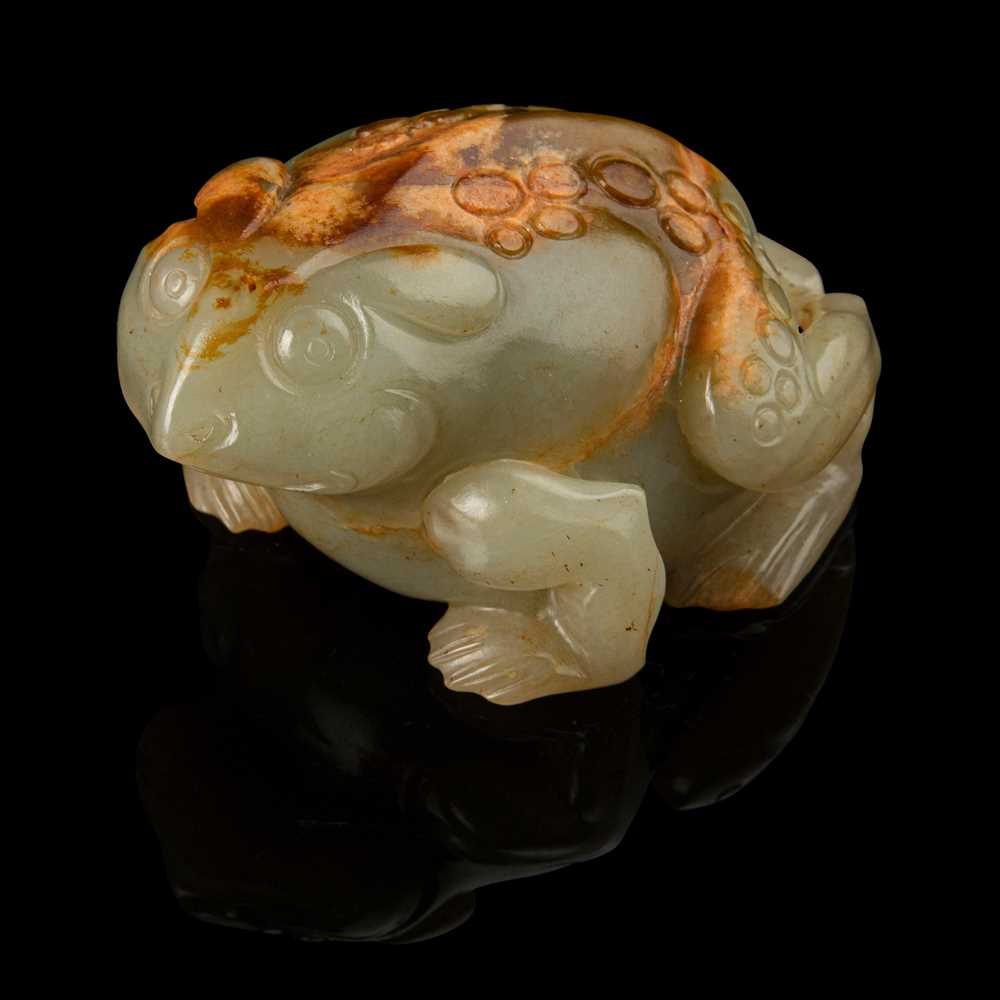 Appraisal: CELADON JADE WITH RUSSET SKIN CARVING OF A TOAD MING