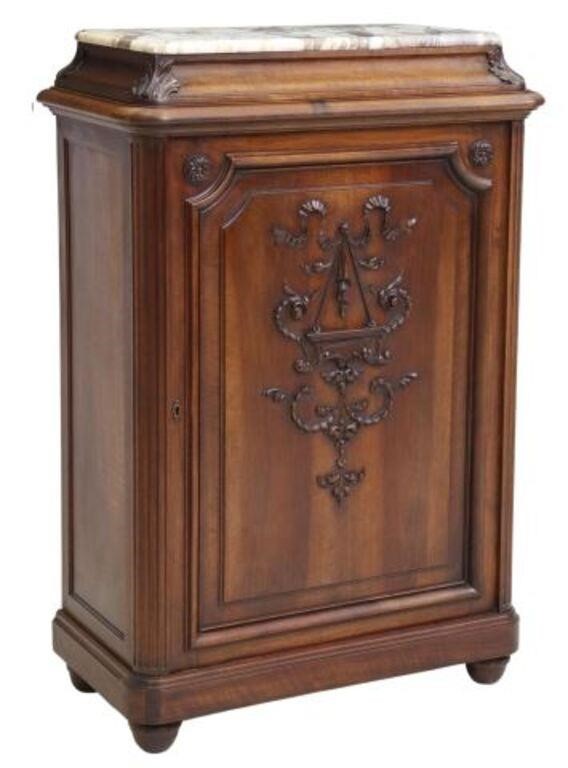 Appraisal: French marble-top walnut console cabinet late th c shaped frieze