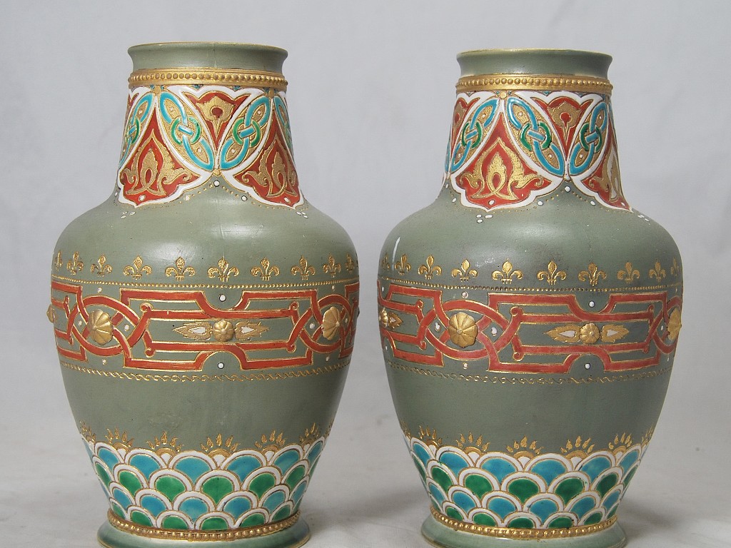 Appraisal: A pair of late th century German Mettlach stoneware vases