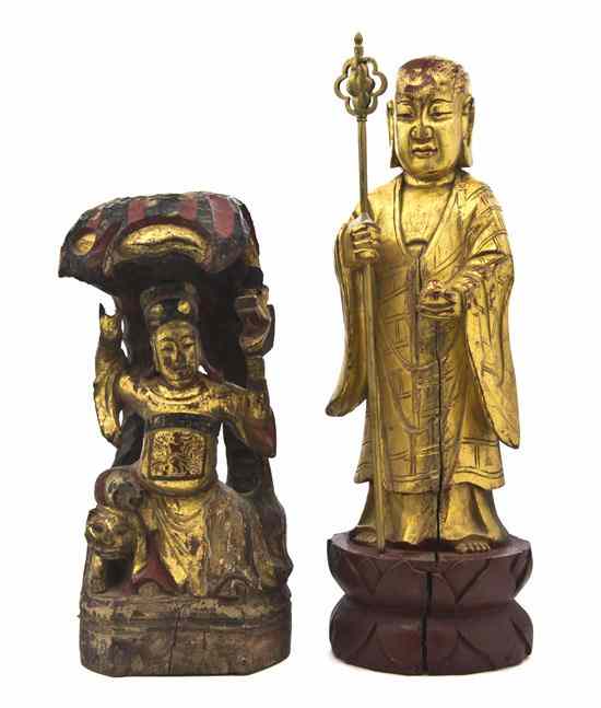 Appraisal: Two Chinese Lacquered and Gilt Temple Figures one depicting the