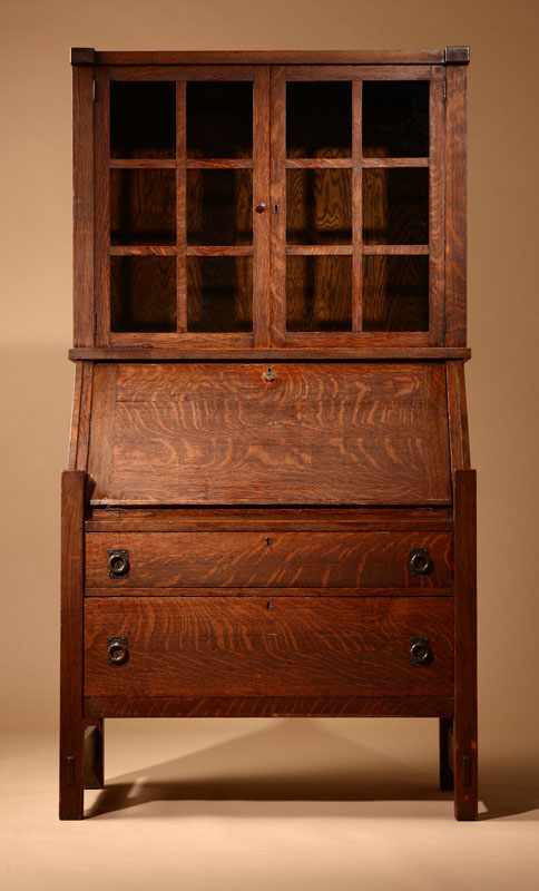 Appraisal: A Lifetime Arts Crafts oak bureau bookcase desk Early th