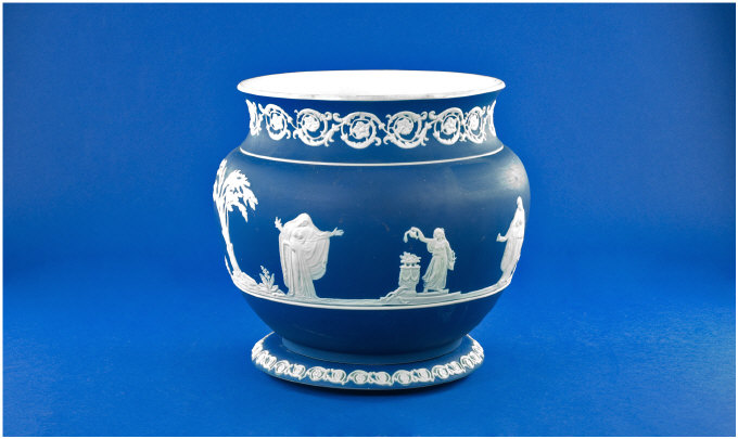 Appraisal: Adams Blue and White Jasper Ware Jardiniere and Base c