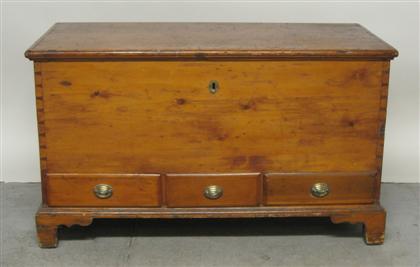 Appraisal: Pine blanket chest HInged rectangular top over three drawers H