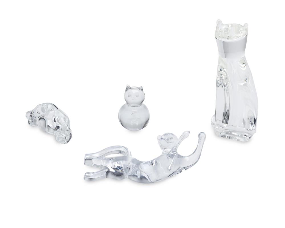 Appraisal: Four Baccarat and Steuben crystal feline figures Second-half th Century