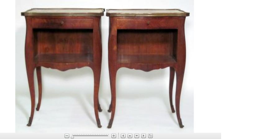 Appraisal: Pair of Louis XV style marble-top kingwood tables de nuit