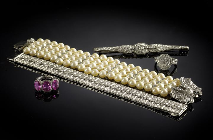 Appraisal: Fourteen-Karat White Gold Pearl and Diamond Bracelet composed of four