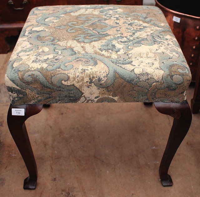 Appraisal: AN ANTIQUE POSSIBLY ELM OVERSTUFFED UPHOLSTERED STOOL standing on square