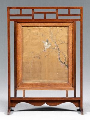 Appraisal: Arts and Crafts firescreen oak frame with mixed wood supports