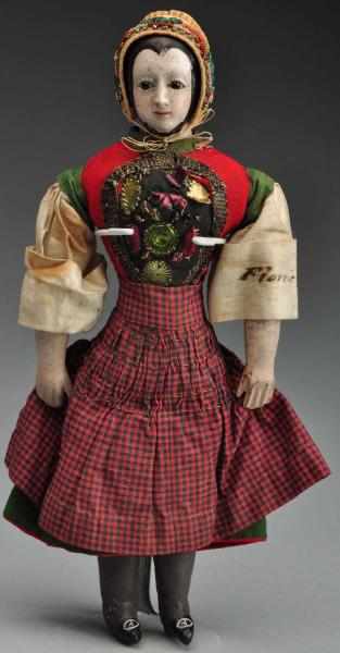 Appraisal: Rare Early German Papier-M ch Doll with Bonnet Description Papier-M