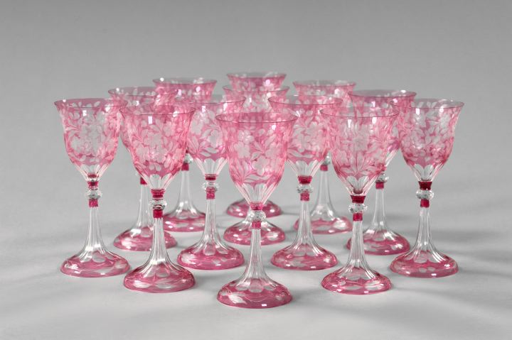 Appraisal: Good Set of Thirteen Bohemian Cut and Engraved Wine Goblets