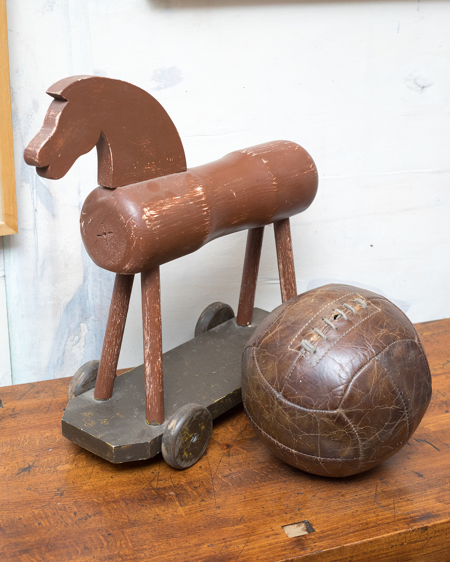 Appraisal: AN EARLY th CENTURY CHILDRENS PLAY HORSE BALL AND LAGERPHONE