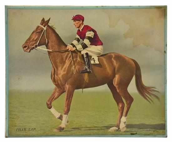 Appraisal: COLOUR PHOTOGRAPH OF PHAR LAP mounted in tin frame water