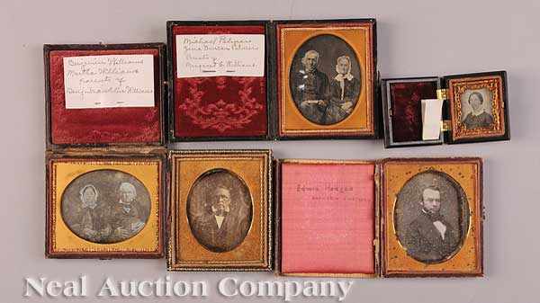 Appraisal: Cased Images including three daguerreotype sixth-plate portraits Mr and Mrs