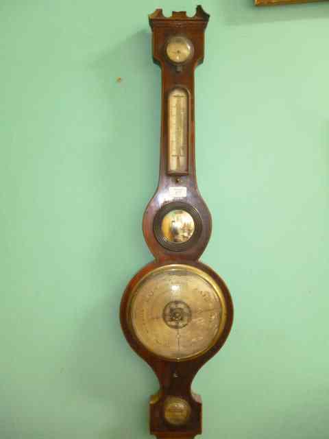 Appraisal: AN OLD MAHOGANY DIAL BAROMETER with hydrometer thermometer AF a