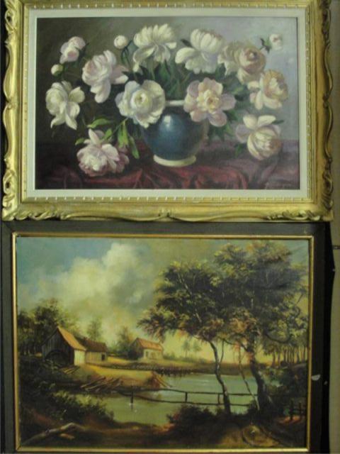 Appraisal: Signed Oil Paintings - Floral Still Life and Cottages on