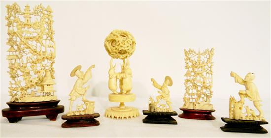 Appraisal: Carved Oriental ivory bone including a '' puzzle ball carved